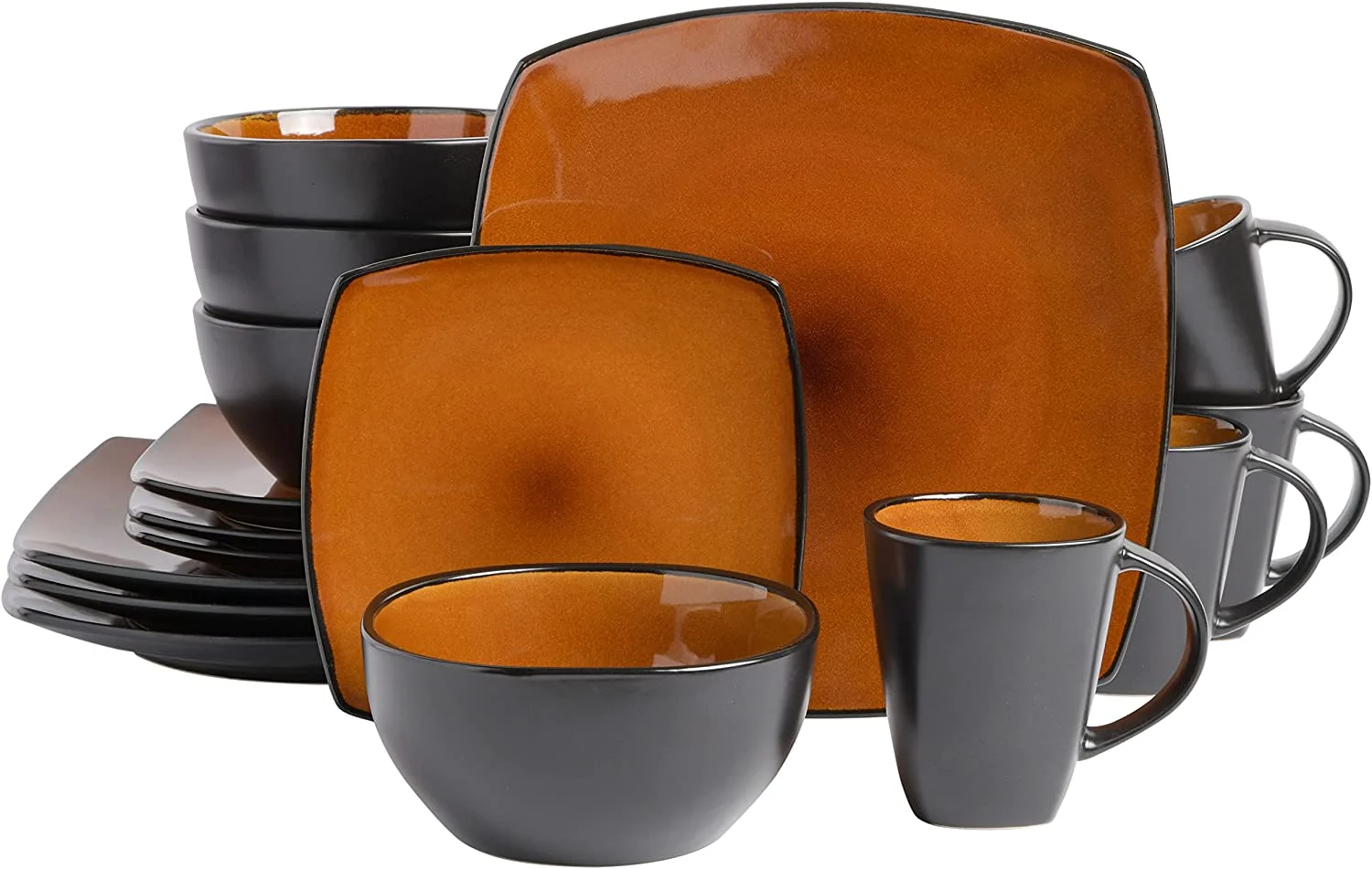 Gibson Soho Lounge Square 16-Piece Dinnerware Set – Amber
