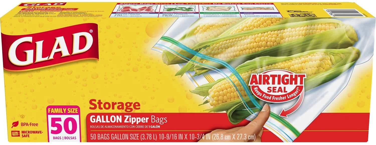 Glad Zipper Food Storage Plastic Bags – Gallon Size – 50 Count, 4 Pack