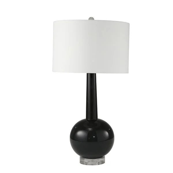 Benzara Glass Table Lamp with Narrow Neck and Round Base, Black