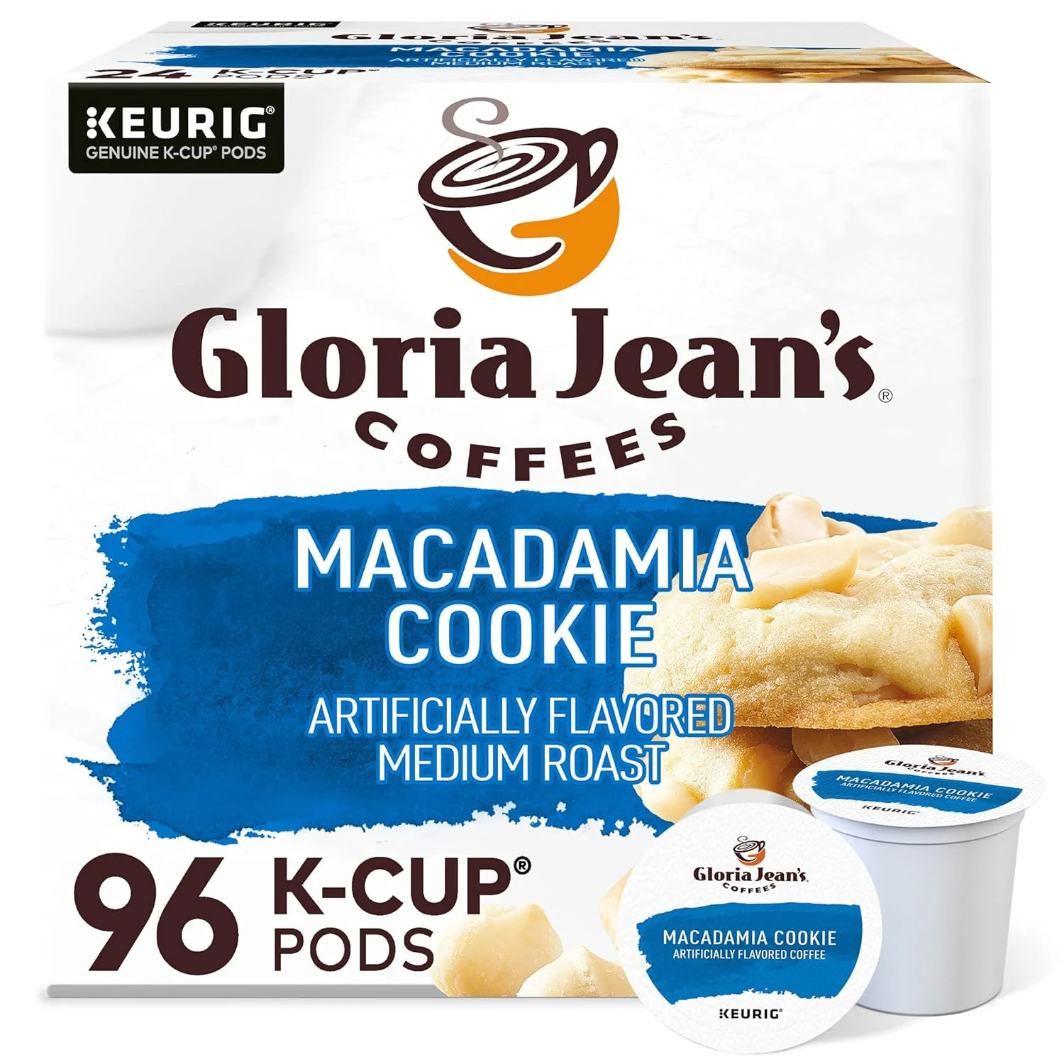 Gloria Jean’s Macadamia Cookie Coffee, Keurig Single Serve K-Cup Pods, Medium Roast Coffee, 96 Count (4 Packs of 24)