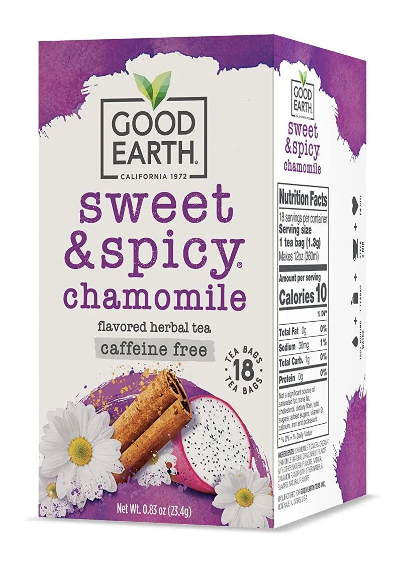 Good Earth Sweet & Spicy, Caffeine Free Chamomile Herbal Tea, 18 Bags 6 Pack