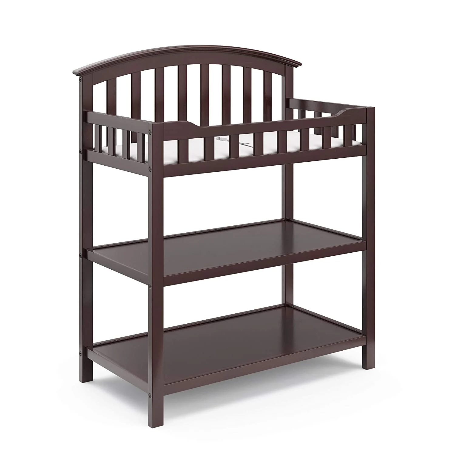 Graco Changing Table with Water-Resistant Change Pad and Safety Strap, Espresso, Multi Storage Nursery Changing Table for Infants or Babies