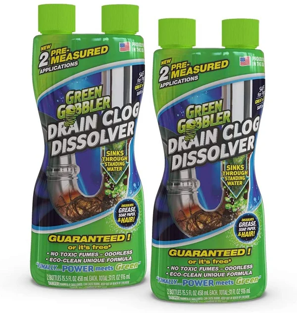 Green Gobbler Liquid Hair & Grease Clog Remover Drain Opener – 2 Pack