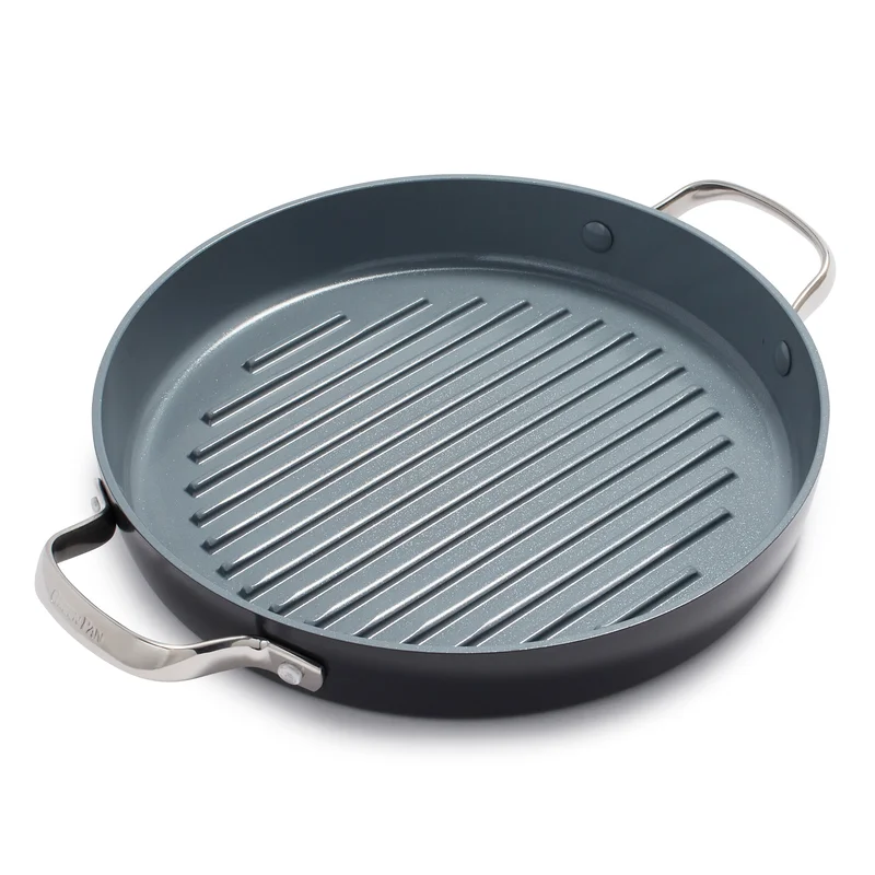 GreenPan Valencia Pro Hard Anodized Healthy Ceramic Nonstick 11″ Grill Pan, PFAS-Free, Induction, Dishwasher Safe, Oven Safe, Gray