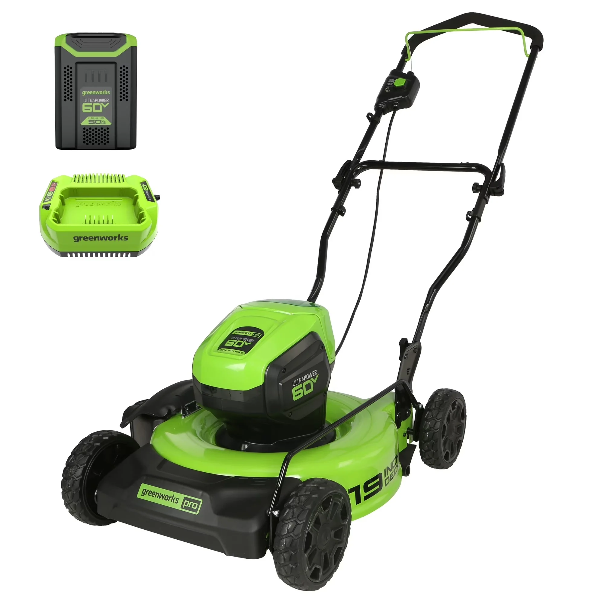 Greenworks 60V 19″ Cordless Battery Push Lawn Mower with 5.0Ah Battery & Charger 2531802