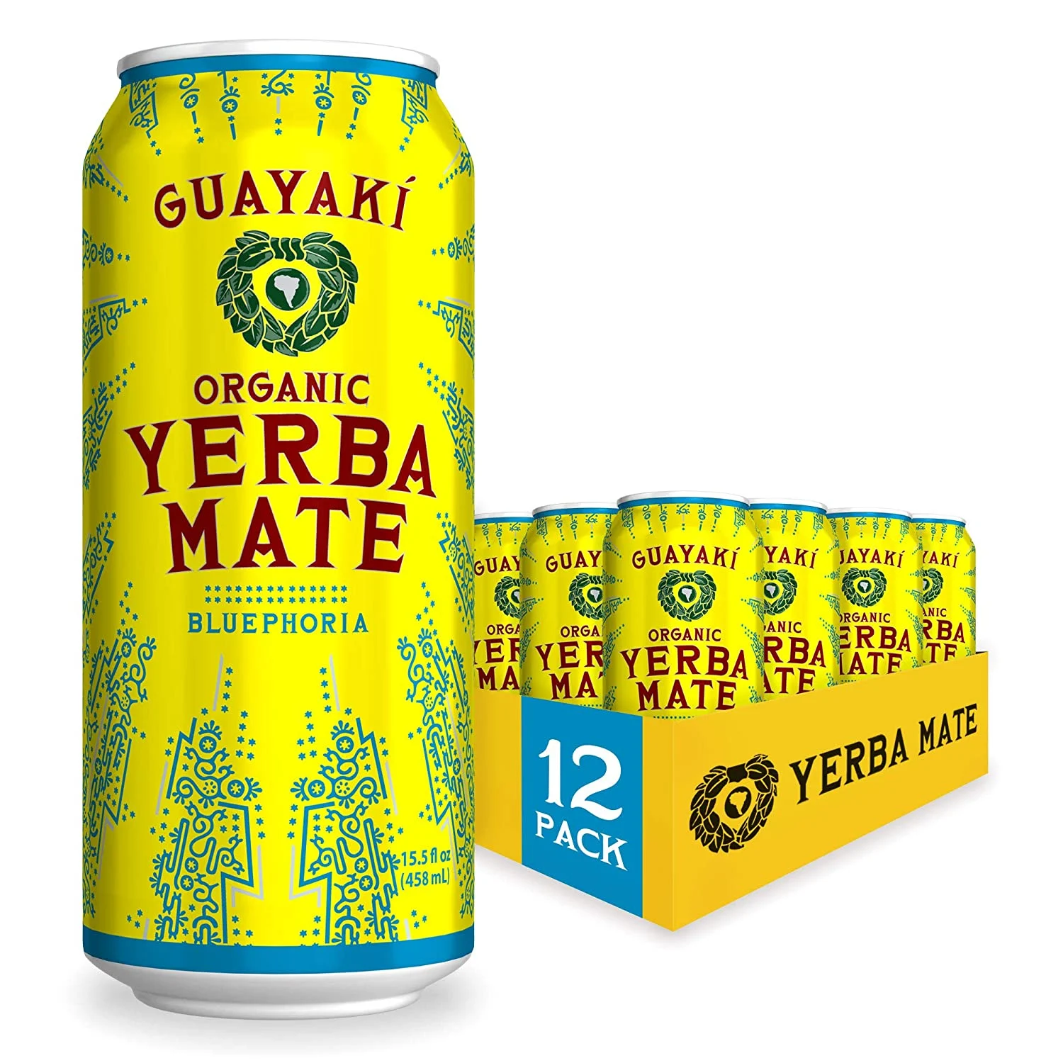 Guayaki Yerba Mate, Bluephoria, Organic Clean Energy Drink, 15.5 Ounce Cans, (Pack of 12)