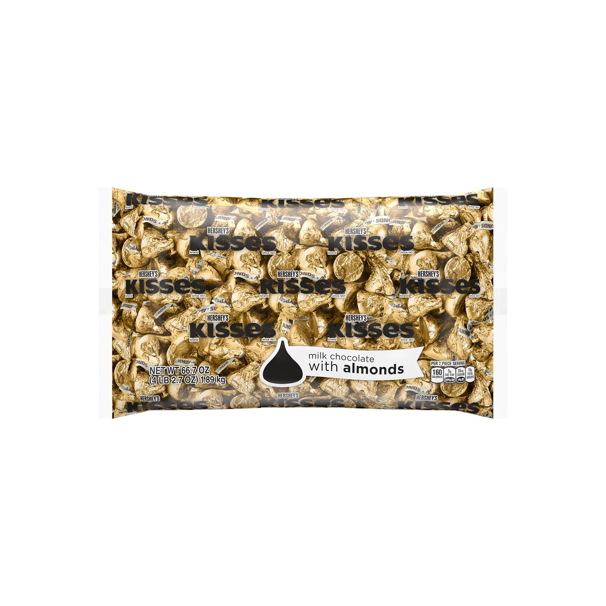HERSHEY’S, KISSES Gold Foils Milk Chocolate with Almonds Candy, Individually Wrapped, 66.7 oz, Bulk Bag (400 Pieces)