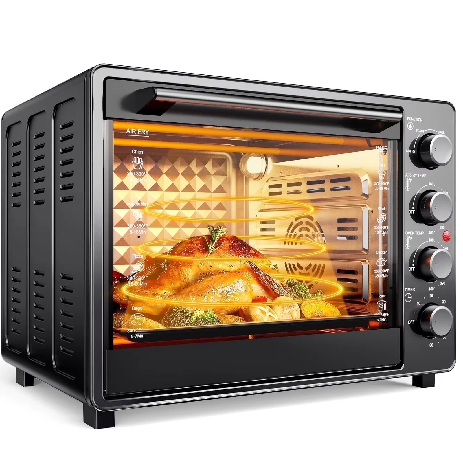 HOMSHADE 34 QT Super-Large Air Fryer, Oil-Less Air Fryer Toaster Oven Combo with Pizza, Warm, Broil, Toast, Bake, Air Fry, 5 Functions – Black