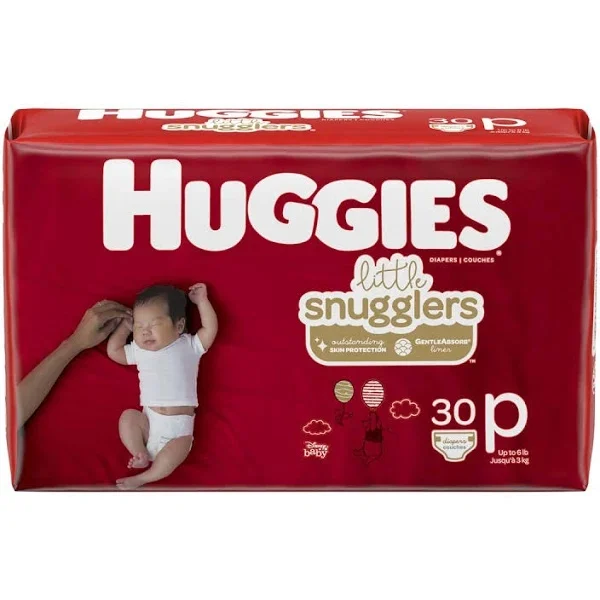 HUGGIES Baby Diapers Size Preemie, Little Snugglers, 30 Count