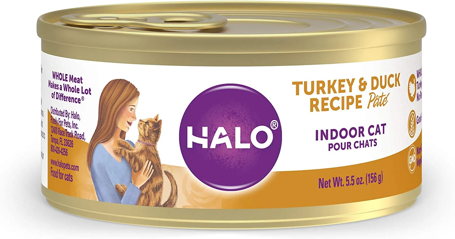 Halo Grain Free Indoor Cat Turkey & Duck Pate Canned Cat Food 5.5-oz, case of 12