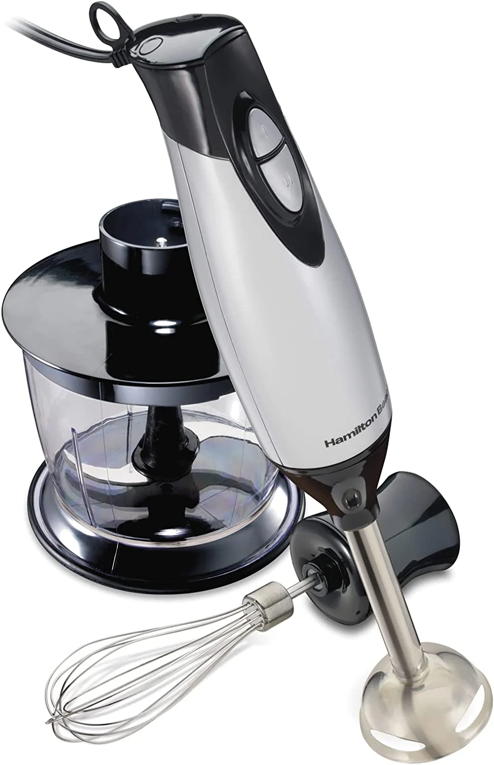 Hamilton Beach 59765 Immersion Hand Blender with Blending Wand, Whisk and 3-Cup Food Chopping Bowl, 3-Piece, Silver and Stainless Steel