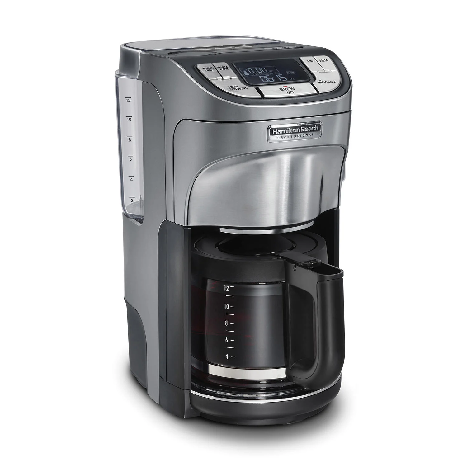 Hamilton Beach Professional Programmable Drip Coffee Maker, 12 Cup Capacity Ergonomic Carafe, 60oz Removable Reservoir, Brushed Metal (49500)