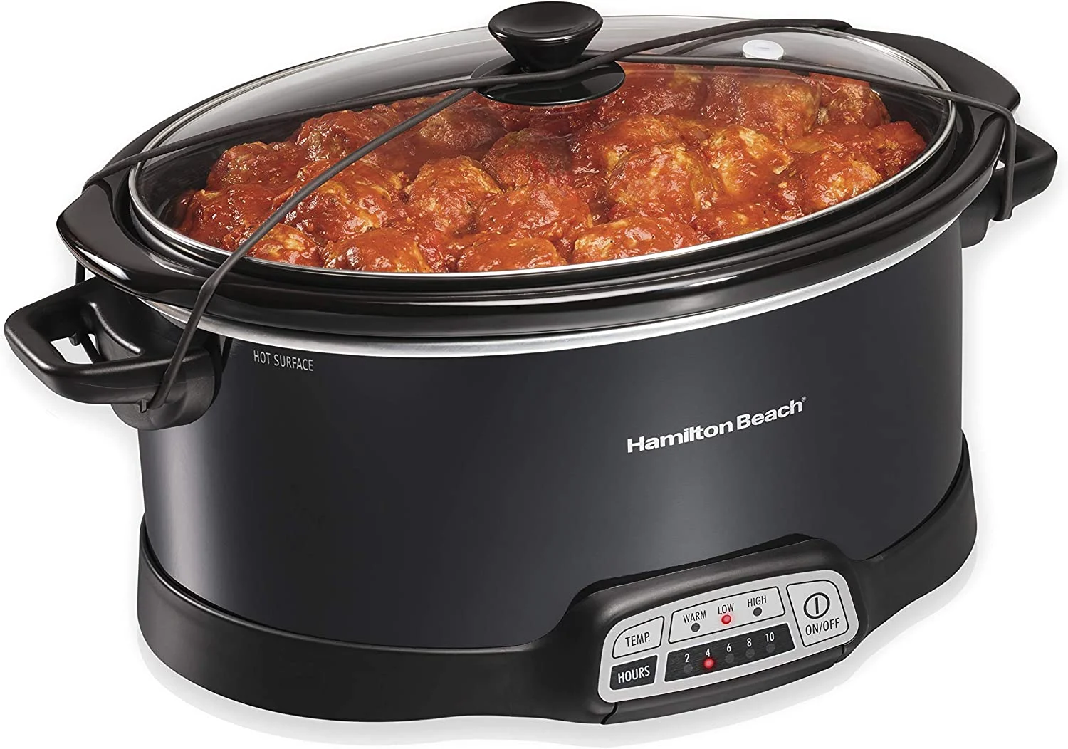 Hamilton Beach Programmable Slow Cooker with Three Temperature Settings, 7-Quart + Lid Latch Strap, Black