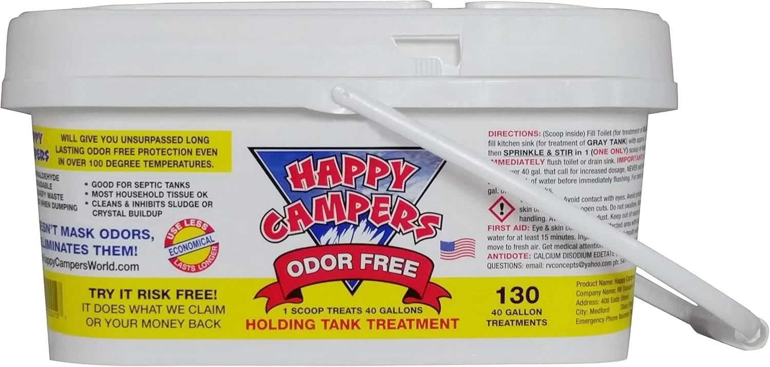 Happy Campers RV Toilet Treatment – Powerful Odor Control, Long-Lasting RV Tank Treatment – Prevents Clogs, Buildup, Sensor Failure – Keeps Holding Tank Clean & Healthy, Odor Free (130 Treatments)