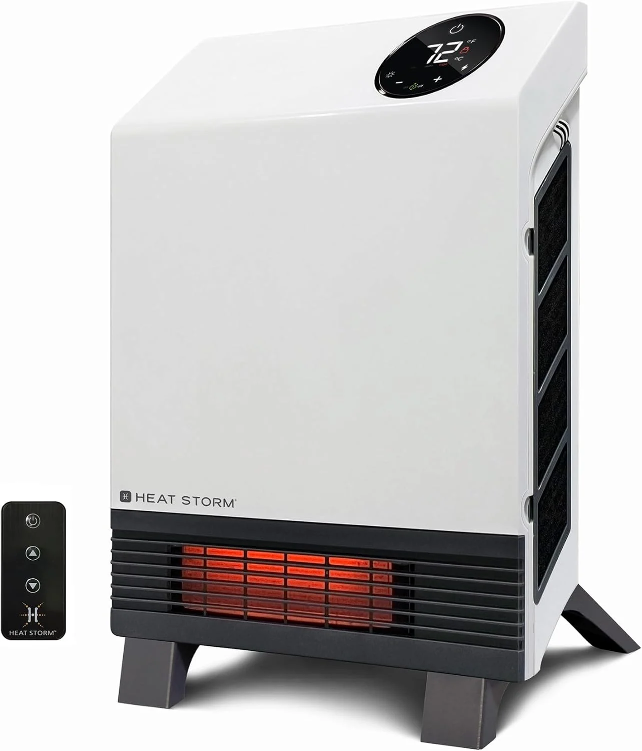 Heat Storm Wave Floor to Wall Infrared Space Heater with Attachable Feet, Remote Control, Built in Thermostat, 500-1000 Watts, 13x4x17 in, With Feet