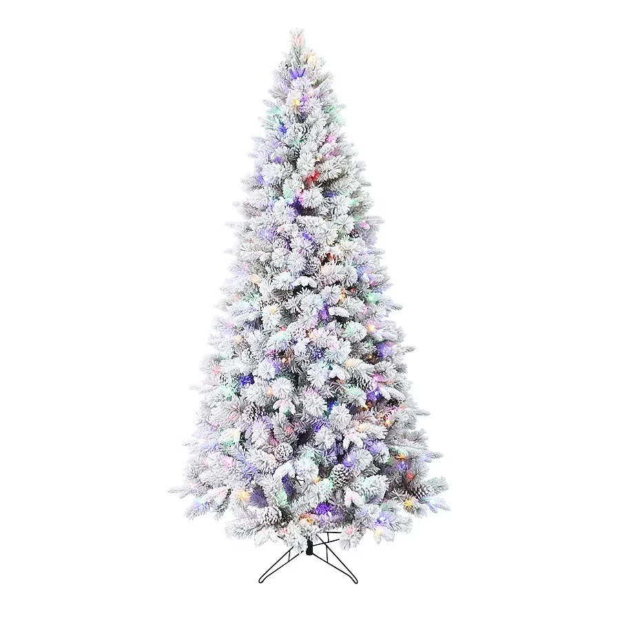 Holiday Living 7.5-ft Albany pine Pre-lit Flocked Artificial Christmas Tree with Multicolor LED Lights