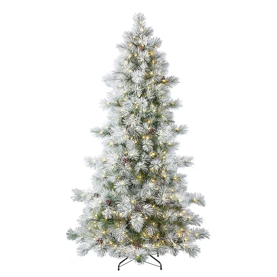 Holiday Living 7.5-ft Flocked Snowy Berkshire Pre-lit Artificial Christmas Tree with White LED Lights