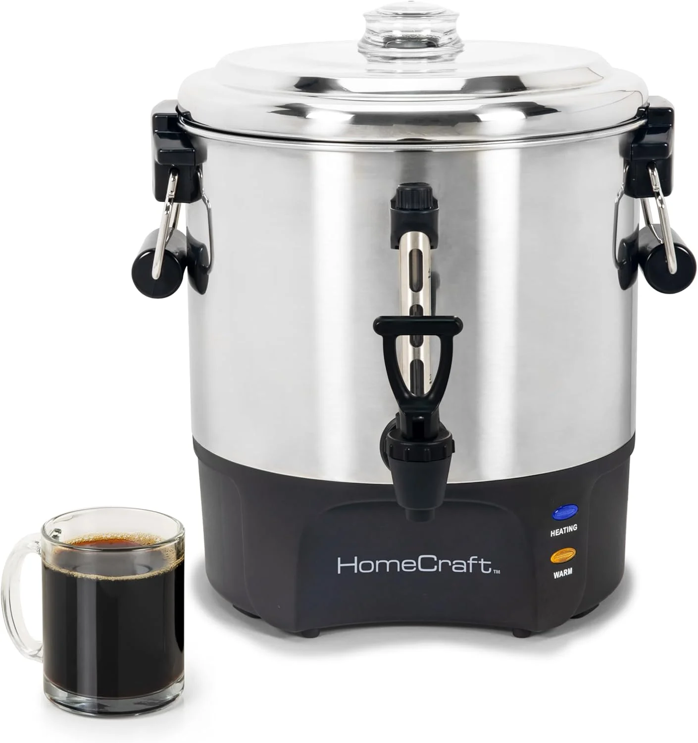 Homecraft 40-Cup Beverage Urn – Quick Brew Stainless Steel Coffee Maker – Drip-Free Spout, Reusable Filter – For Events, Parties, Large Gatherings – Stainless Steel