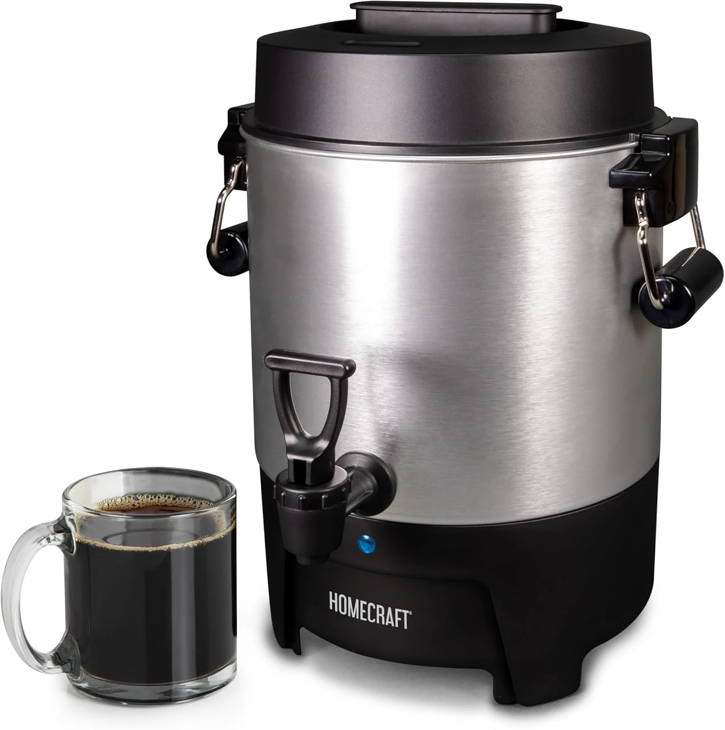 Homecraft 45-Cup Coffee & Hot Beverage Urn – Quick Brewing, Drip-Free Spout, Water Level Markings, Reusable Filter, & Carry Handles – Aluminum