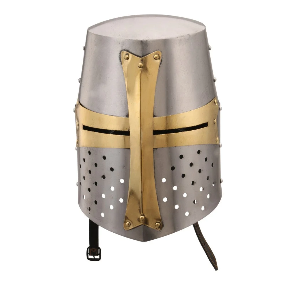 Benzara I305-HGM011 Medieval Brass Crusader Helmet, Silver and Gold