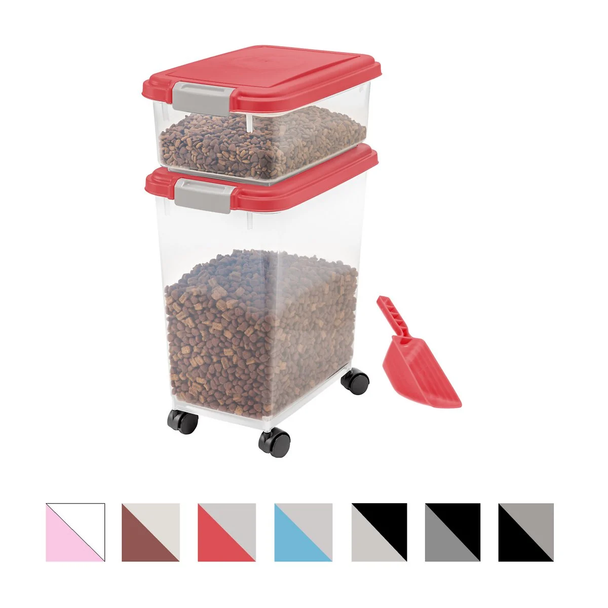 IRIS Airtight Food Storage Container and Scoop Combo for pet, dog, cat and bird food, Red