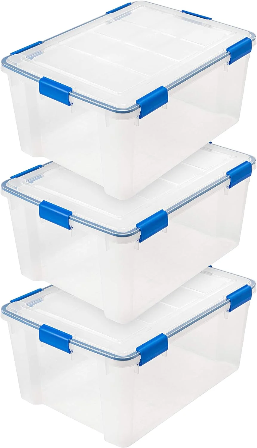 IRIS USA 3 Pack 60 Quart WeatherPro Plastic Storage Box Durable Lid and Seal and Secure Latching Buckles