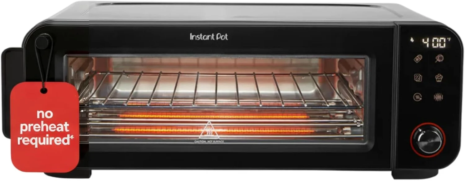 Instant Pot No Preheat Required* 6-in-1 Pizza and Toaster Oven with InstantHeat Technology, Fits a 12″ Fresh or Frozen Pizza, Bake, Toast, Broil, & Reheat