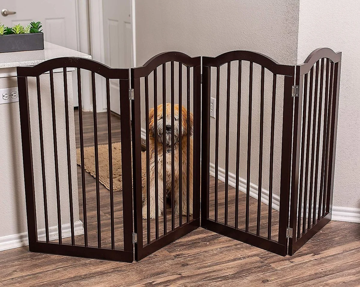 Internet’s Best Traditional Arch Pet Gate, Espresso – 4 Panel – 36 Inch Tall Fence