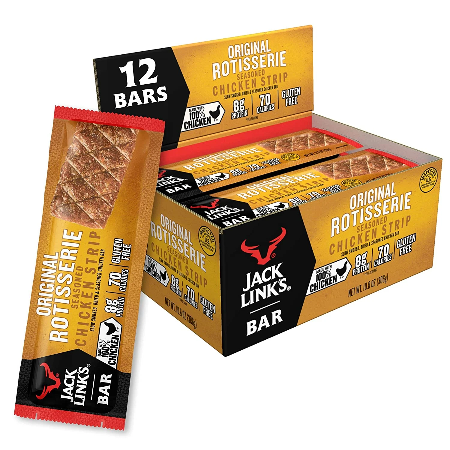Jack Link’s Meat Bars, Rotisserie Chicken, 12 Count – 8g of Protein and 70 Calories Per Protein Bar