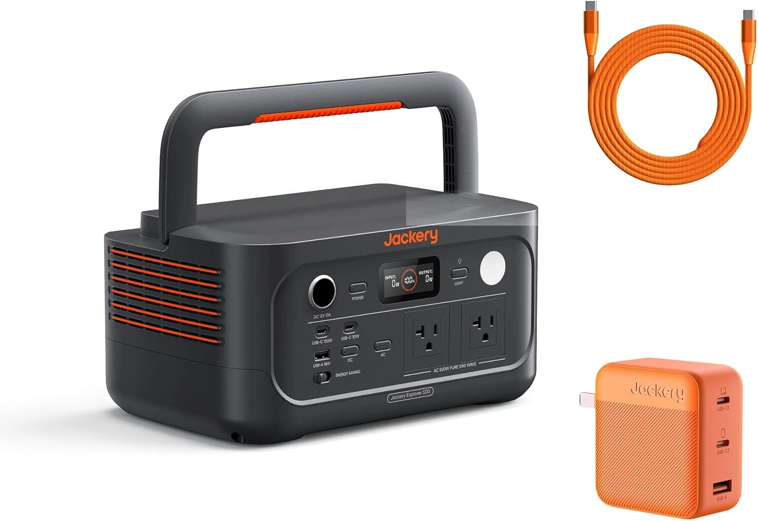 Jackery Explorer 500 v2 Portable Power Station and 102W Fast Charger, 512Wh LiFePO4 Battery, 500W AC/1000W Peak