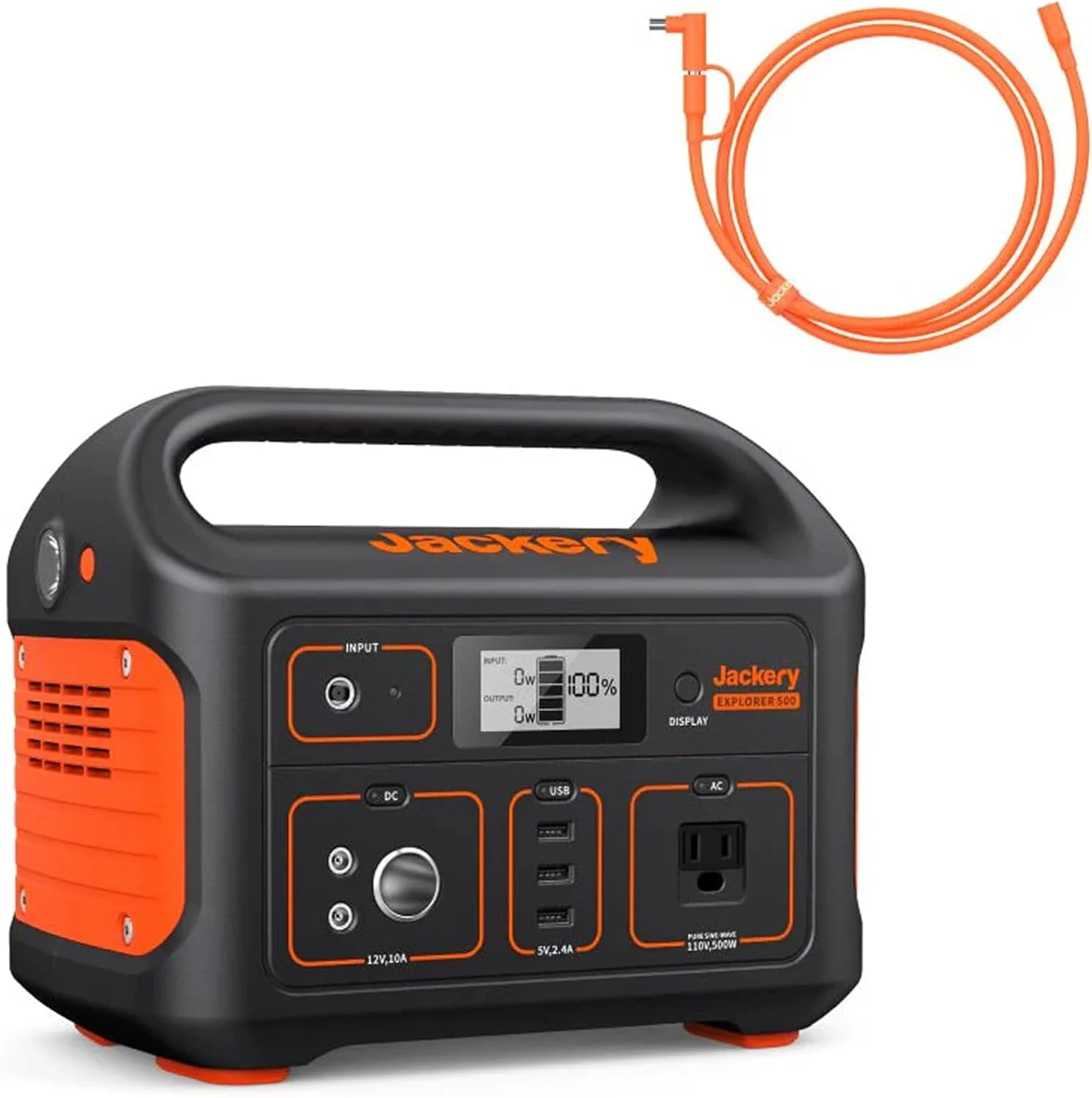 Jackery Portable Power Station Explorer 500 and 16.4 Ft Extension Cable, 518Wh Solar Generator Lithium Battery Pack