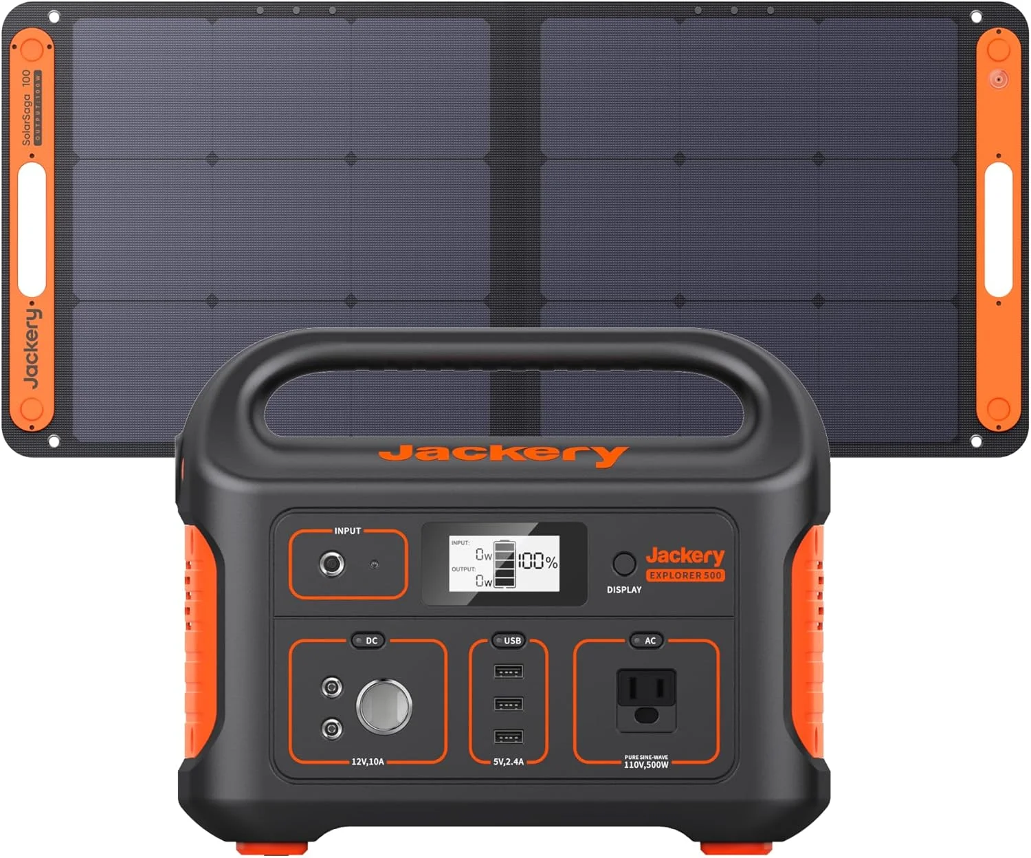 Jackery Solar Generator Explorer 500, 518Wh Portable Power Station Mobile Lithium Battery Pack with 1xSolarSaga 100