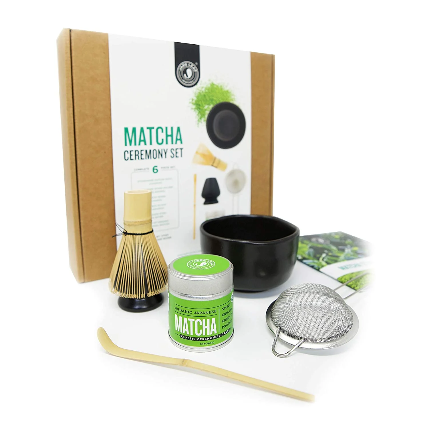 Jade Leaf – Complete Matcha Ceremony Gift Set – Ceremonial Grade Organic Matcha Green Tea Powder Tin, Bamboo Matcha Whisk and Scoop, Stainless Steel Sifter, Stoneware Bowl & Whisk Holder, Prep Guide