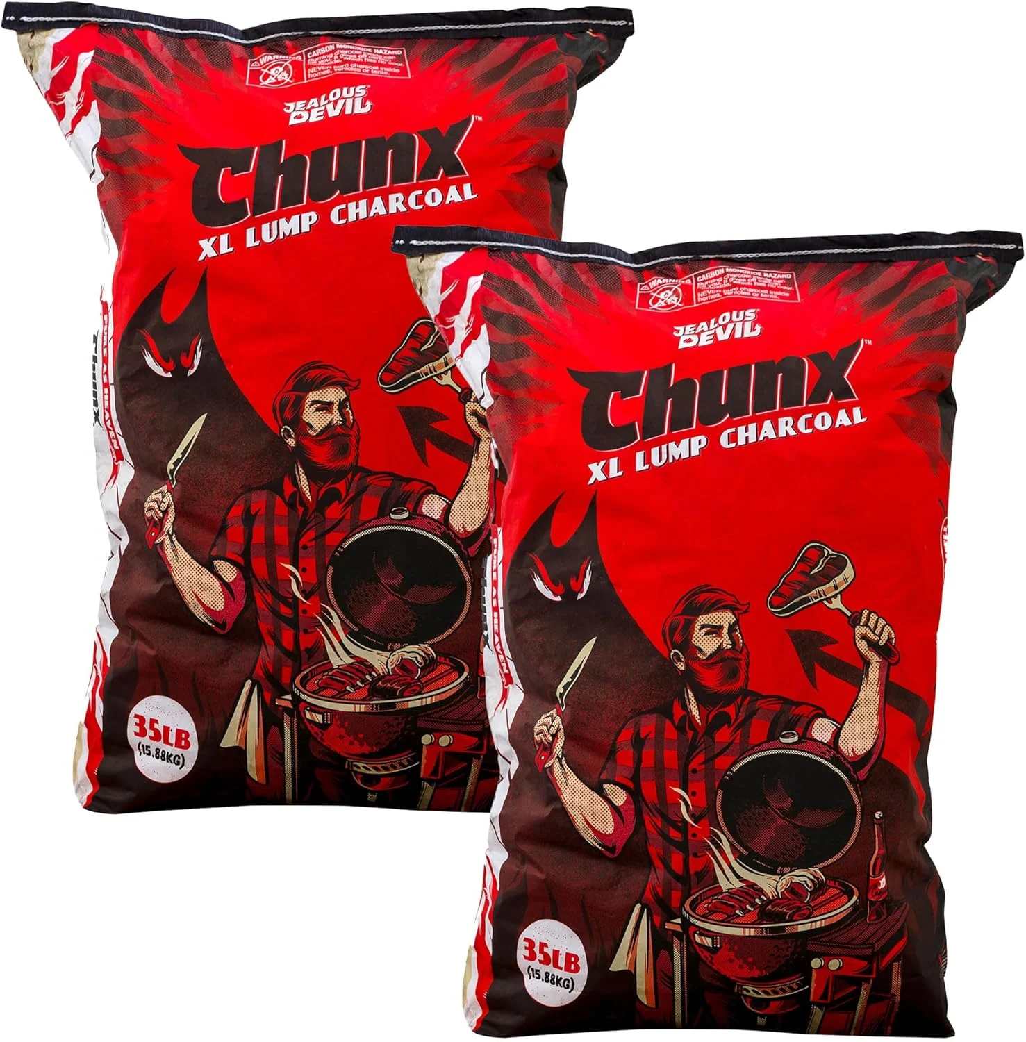 Jealous Devil 2-Pack 100% All Natural Pro Hardwood Lump Charcoal for Barbecue Grilling and Smoking, 35 Pound Bags – Restaurant Quality BBQ Grill Supplies and Fire Starter Accessories