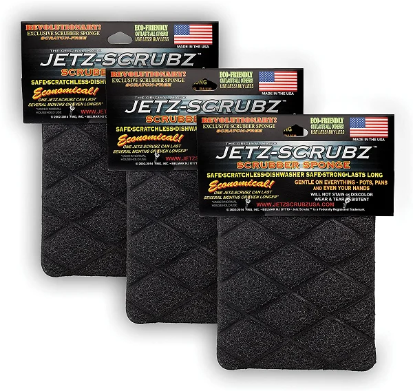 Jetz-Scrubz Scrubber Sponge, Rectangular, Set of 3, Made in the USA