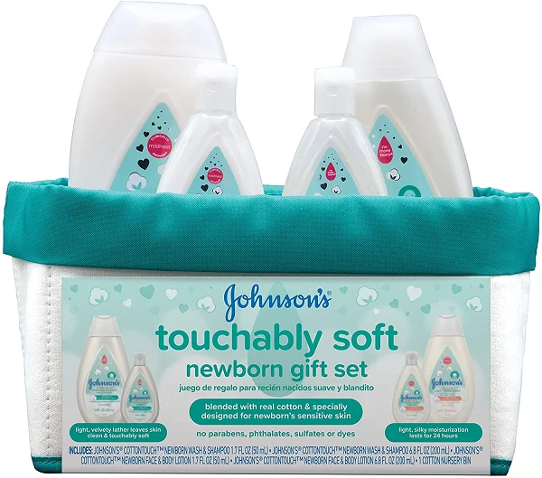 Johnson’s Touchably Soft Newborn Baby Gift Set for New Parents, Baby Bath