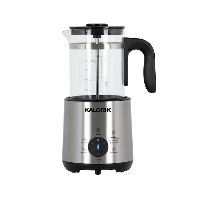 Kalorik Bartista, French Press Coffee Maker Milk Frother 8 in 1 Multi-Use, Stainless Steel