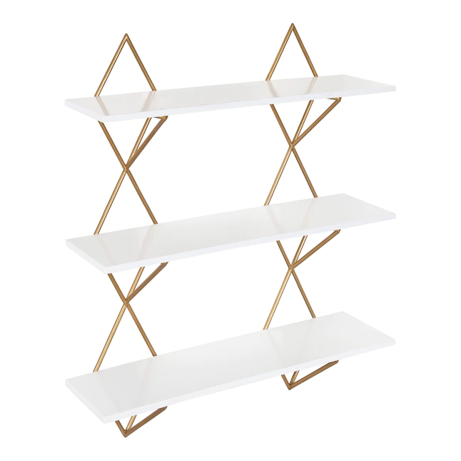 Kate and Laurel White/Gold 24-in L x 5-in D Metal Tiered Shelf (3 Shelves)