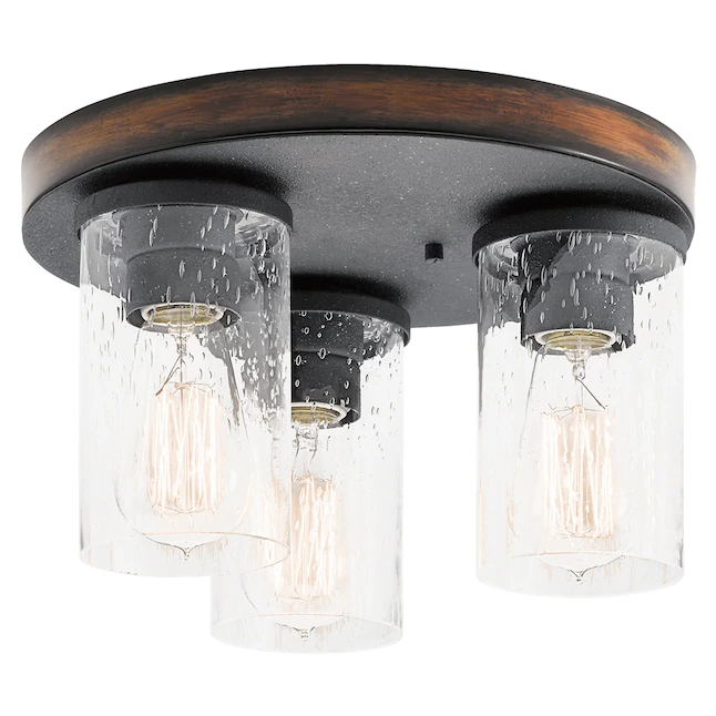 Kichler Barrington 3-Light 11.5-in Distressed Black and Wood Tone Incandescent Flush Mount Light | Ceiling Flush Mount Light