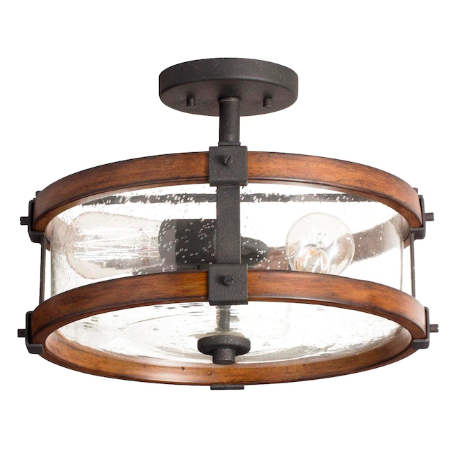 Kichler Barrington 3-Light 14-in Distressed Black and Wood Tone Incandescent Semi-flush Mount Light