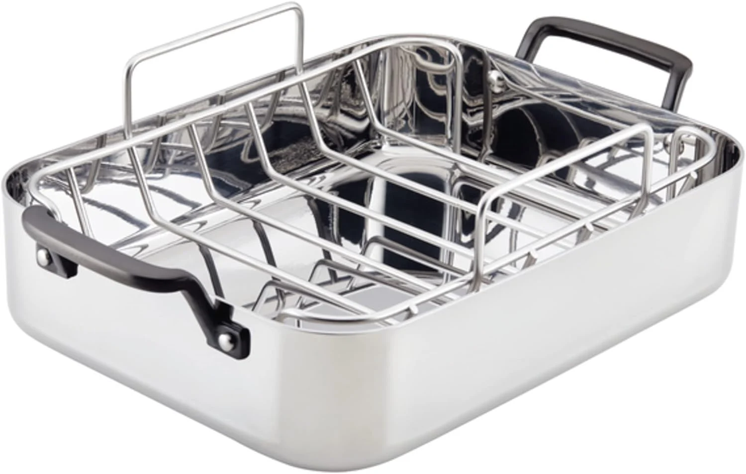KitchenAid 5-Ply Clad Stainless Steel Roasting Pan Roaster with Removable Rack, 15 Inch x 11.5 Inch – Polished Stainless Steel