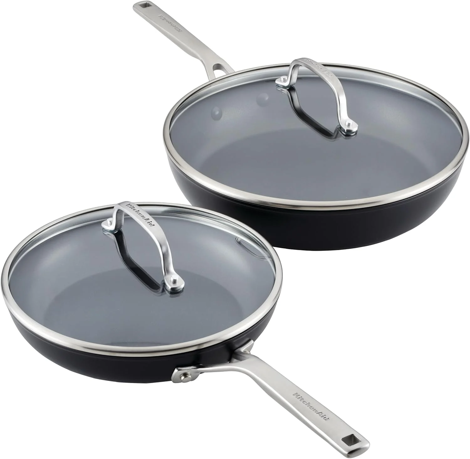 KitchenAid Hard Anodized Induction Nonstick Frying Pan Set With Tempered Lids, 4-Piece – 10 & 12 Inch – Durable, Even Heating, Oven Safe to 500°F, Dishwasher Safe, Easy-Clean