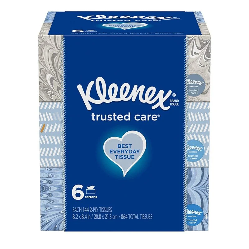 Kleenex Trusted Care Everyday Facial Tissues, 6 Boxes, 144 Tissues/Box