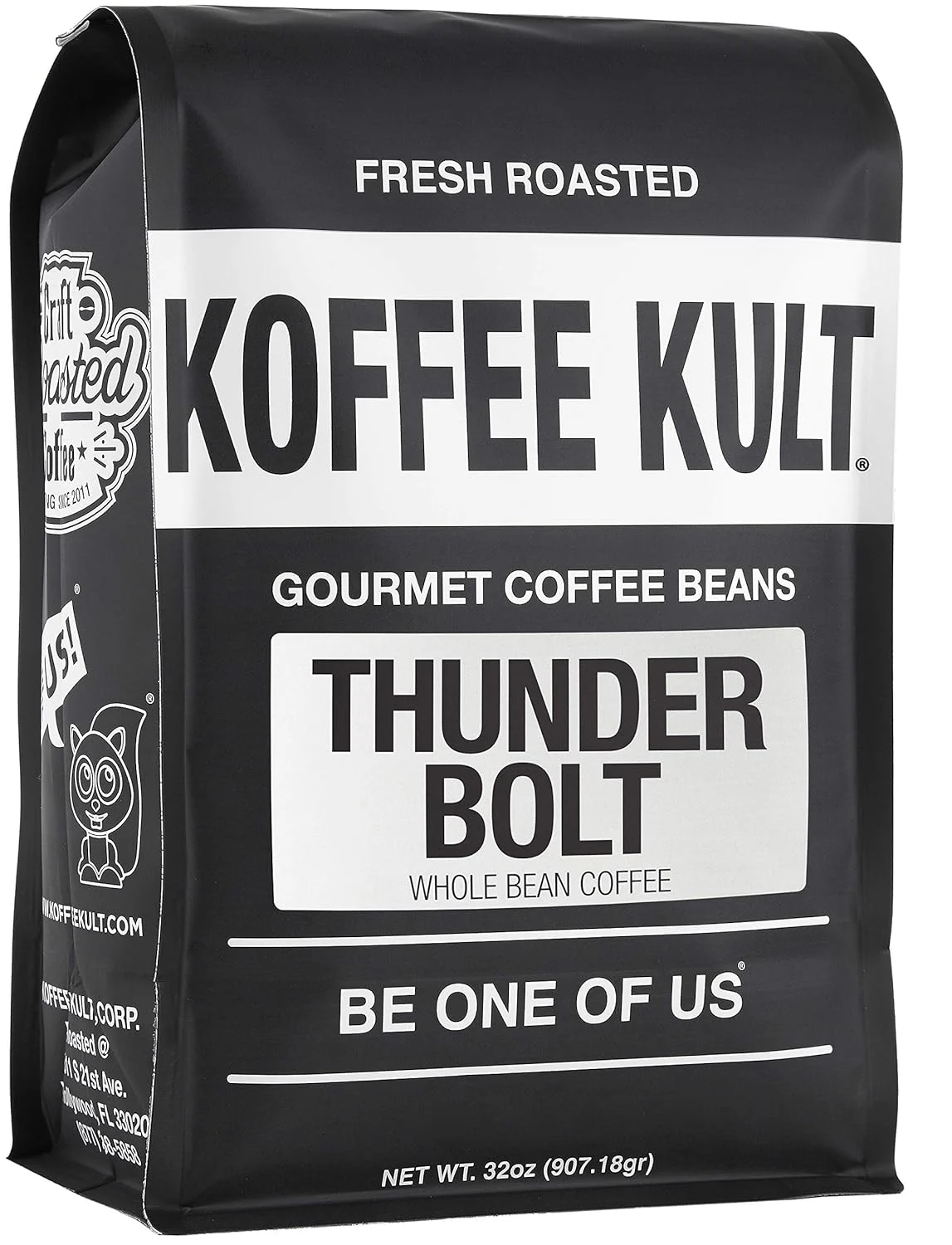 Koffee Kult Thunder Bolt Dark French Roast Whole Bean Coffee – Small Batch 100% Arabica Gourmet Blend, Bold and Well Balanced 32oz Resealable Package
