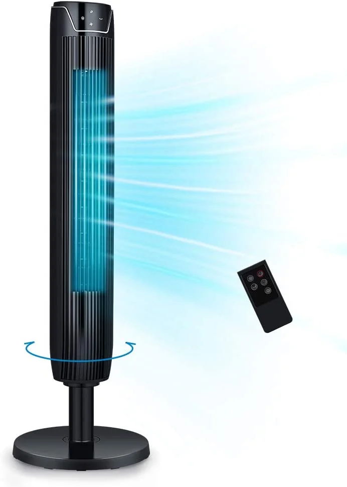 KopBeau Tower Fan, 42 Inch Portable Oscillating Quiet Cooling Fan with Remote Controlled, 3 Modes and Speed Settings, Built-in Timer LED Display Stand Up Floor Fans Safe for Bedroom, Home Office Use, Black