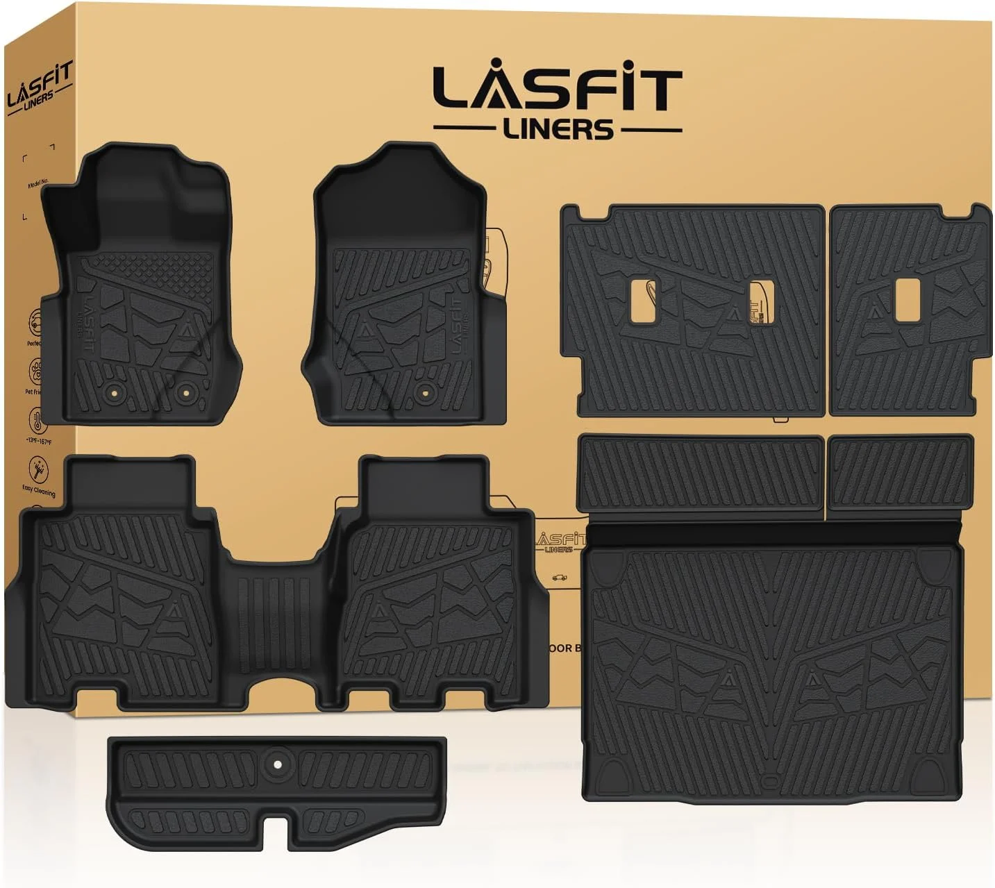 LASFIT Floor Mats & Cargo Liner with Backrest Mat for 2021-2025 Ford Bronco 4-Door Carpet Floor, All Weather Protector TPE Waterproof Trunk Mat Back Seat Cover, Combo Set Black