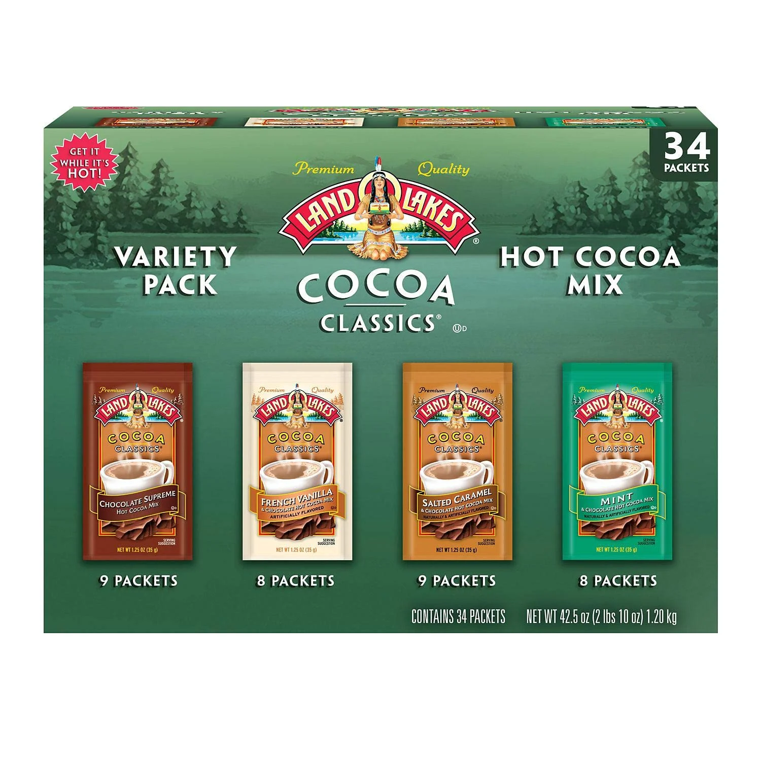 Land O Lakes Classics Instant Premium Hot Cocoa Assortment Box, 34 packets