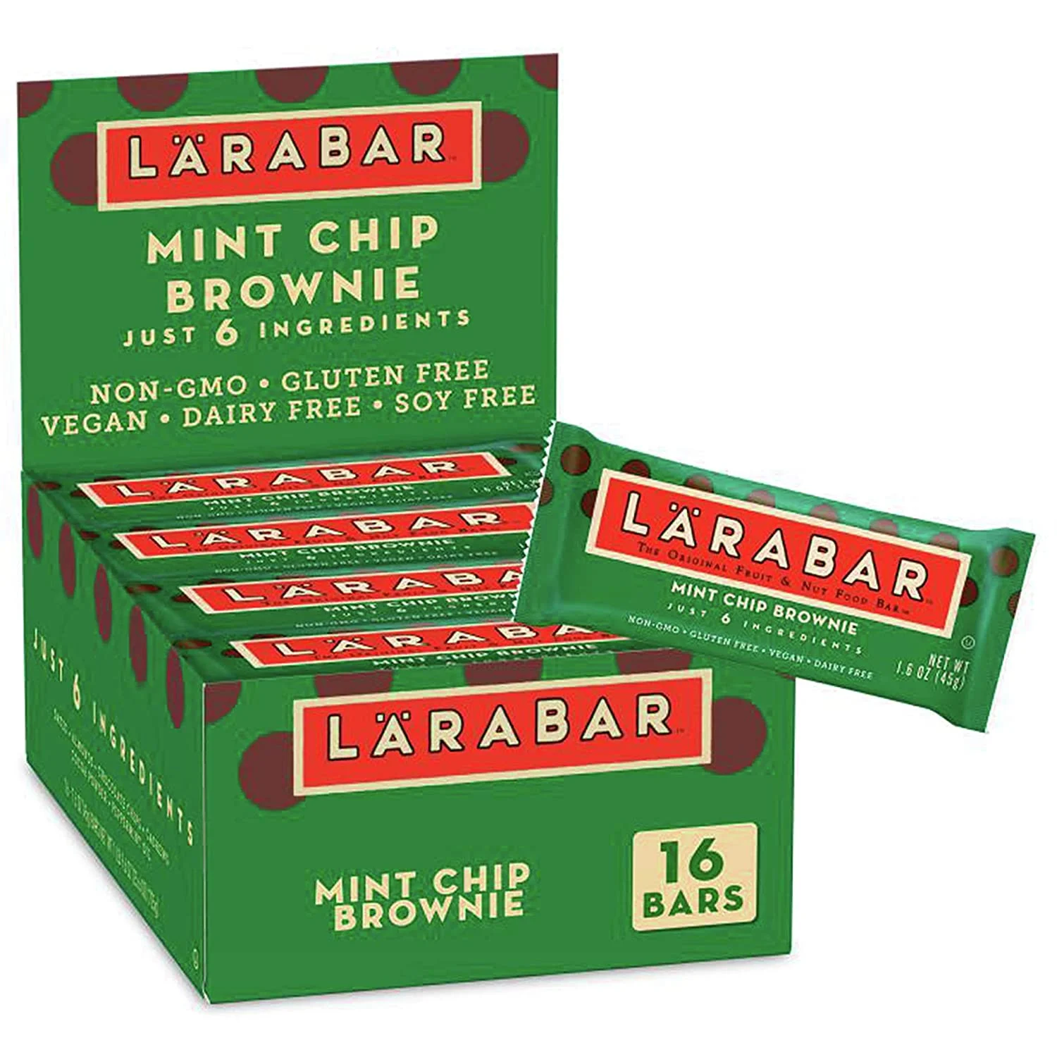 Larabar Mint Chip Brownie, Gluten Free Vegan Fruit & Nut Bar, 1.6 oz Bars, 16 Ct