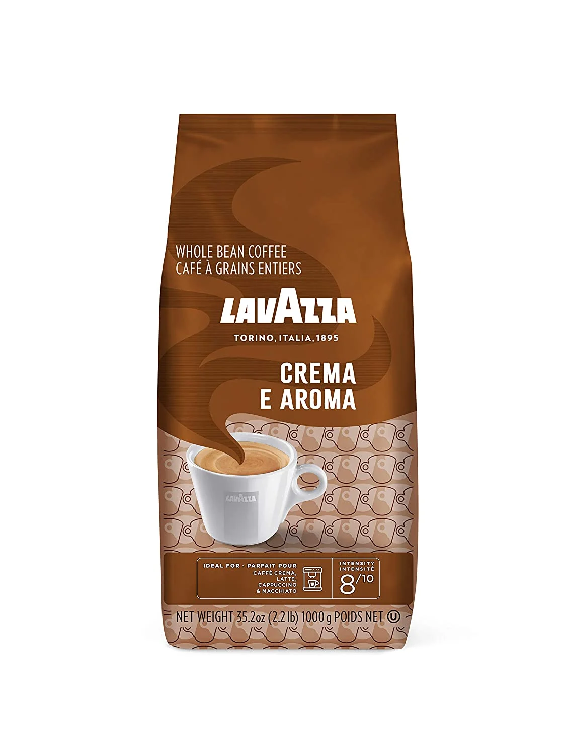 Lavazza Crema E Aroma Whole Bean Coffee Blend, Medium Roast, 2.2-Pound Bag , Balanced medium roast with an intense, earthy flavor and long lasting crema, Non-GMO