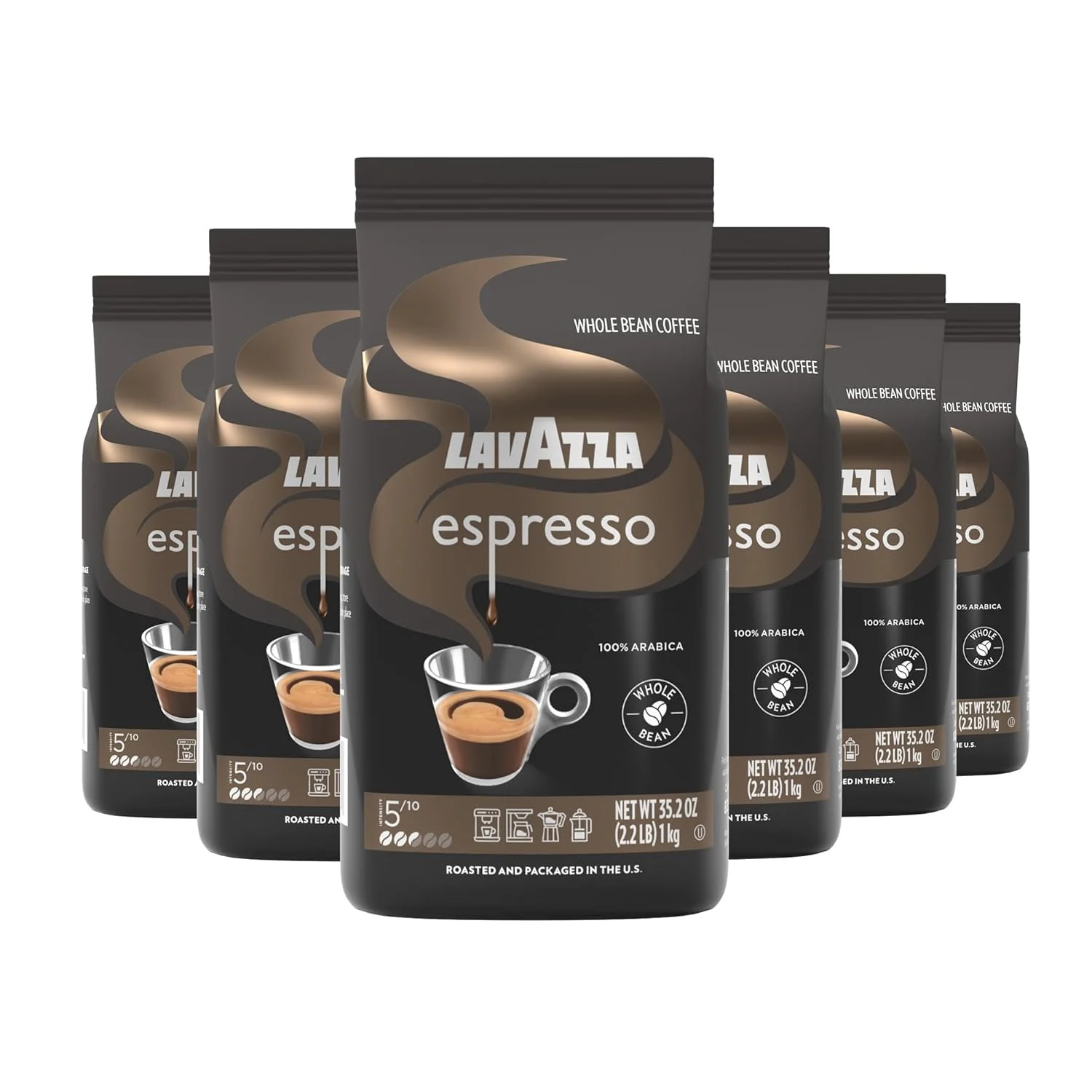 Lavazza Espresso Whole Bean Coffee, Medium Roast, 100% Arabica, 2.2 lb Bag (Pack of 6)